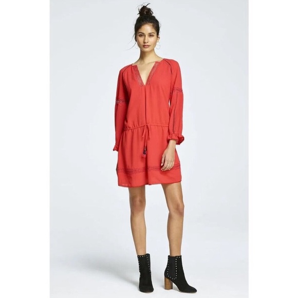 Rebecca Minkoff red bohemian dress drawstring, elastic waist with tassels size 6 - Picture 1 of 15